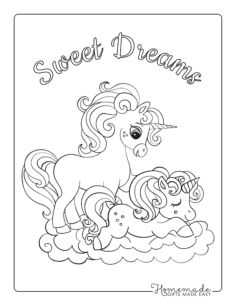 Sweet Dreams Mother Baby Sleeping Unicorn Kids Coloring Pages Pdf, Free Vectors File